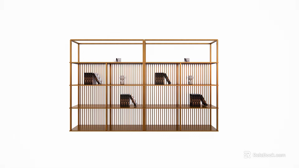Golden Modern Shelving Unit With Multi Tier Storage And Decorative Items 3d model