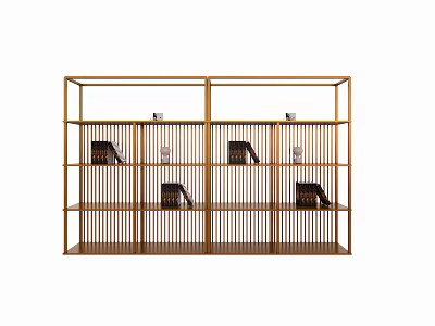 Golden Modern Shelving Unit With Multi Tier Storage And Decorative Items 3d model