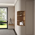 Modern Minimalist Light Beige Wardrobe With Wooden Display Shelves And Storage Design