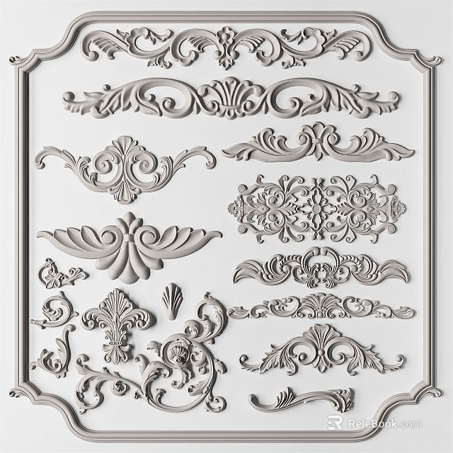Ornate Classical Decorative Carvings for Furniture Wooden Panels and Architectural Details 3d model 