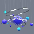 Starry Sky Dream Themed Decor With Blue Spheres Rings Stars And Polyhedrons
