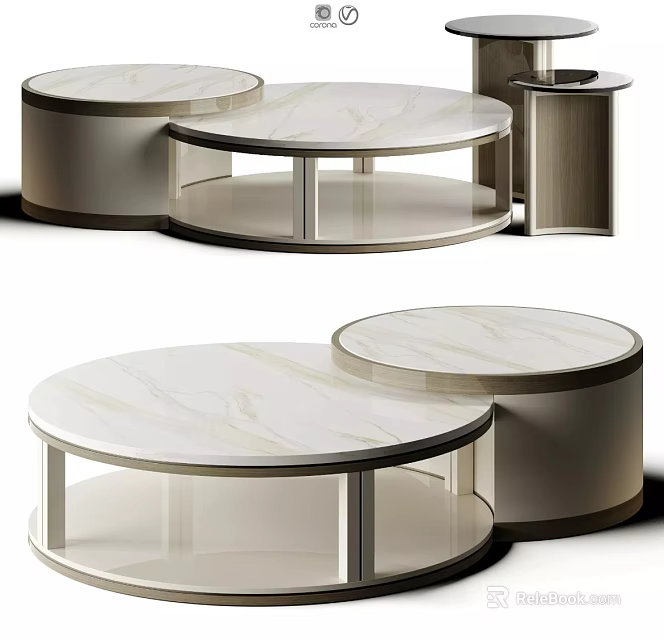 Sleek Modern Round Coffee Table With Marble Top And Layered Storage 3d model 