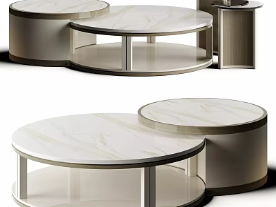 Sleek Modern Round Coffee Table With Marble Top And Layered Storage 3d model