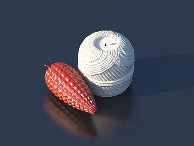 Textured Red Thread Cone and White Wound Yarn Ball for Sewing Crafts with Smooth Surface 3d model