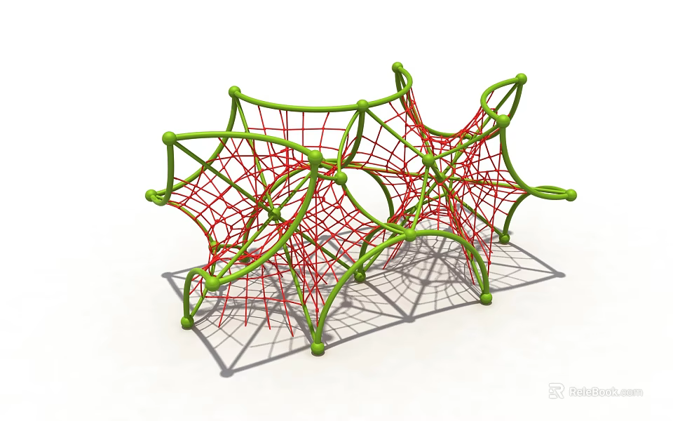 Green And Red Net Climbing Structure For Children's Playground Fun 3d model 
