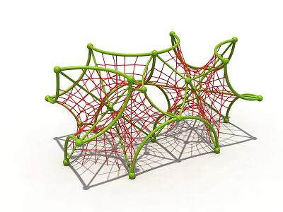 Green And Red Net Climbing Structure For Children's Playground Fun 3d model
