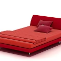 Red Modern Double Bed With Comfortable Mattress And Soft Pillows