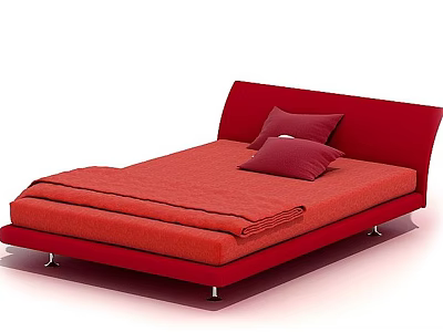 Red Modern Double Bed With Comfortable Mattress And Soft Pillows 3d model