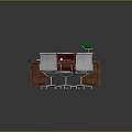 Wooden Office Desk With Papers Red Folder Desk Lamp And Two Chairs
