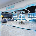 School Science Exploration Room With Modern Design Blue Lighting Round Tables And Open Space