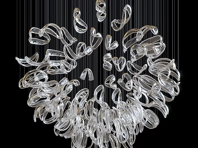 Modern Transparent Curved Ring Shaped Clustered Chandelier Hanging Against Black Background 3d model