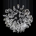 Modern Transparent Curved Ring Shaped Clustered Chandelier Hanging Against Black Background