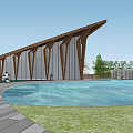 Modern Sales Office Building Exterior With Circular Roofs And Surrounding Trees