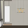 Contemporary Geometric Chandelier In Modern Interior With Metal Frame And Mirror Reflection