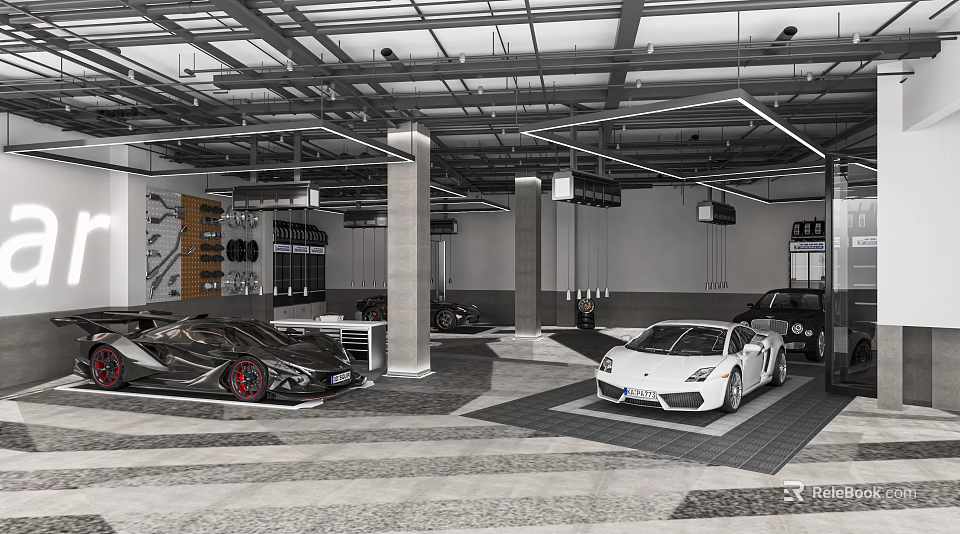 4S Dealership Showroom Displaying Luxury Cars With Modern Interior Design And Spacious Layout 3d model 