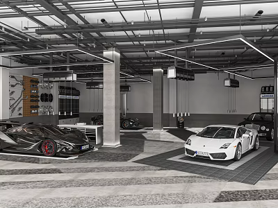 4S Dealership Showroom Displaying Luxury Cars With Modern Interior Design And Spacious Layout 3d model