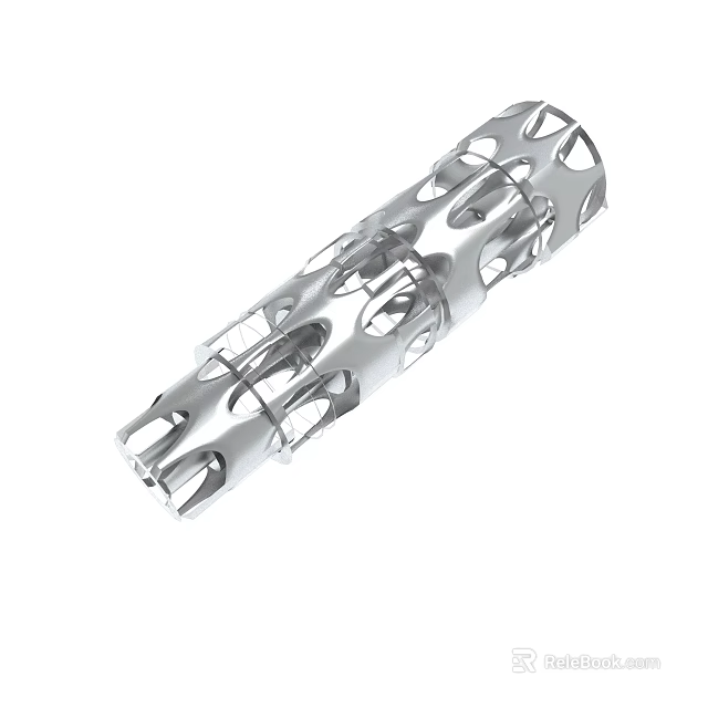 Silver Cylindrical Metal Decorative Object With Intricate Hollow Cutout Design 3d model 