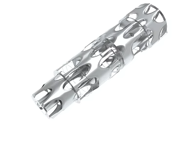Silver Cylindrical Metal Decorative Object With Intricate Hollow Cutout Design 3d model