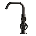 Modern Black Faucet Design Featuring Curved Spout and Stylish Control Knobs 3d model