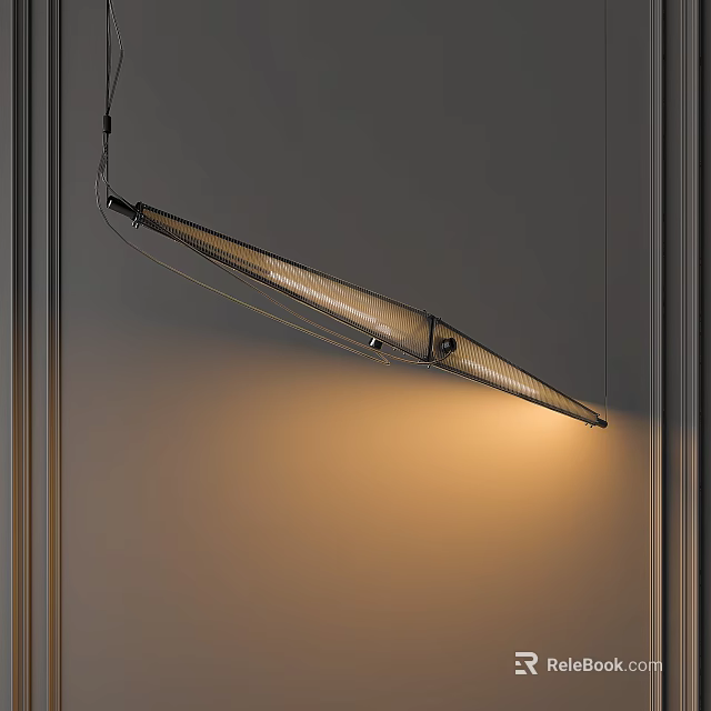 Modern Elongated Pendant Light with Sleek Metal Design and Warm Illumination in Minimalist Interior 3d model 