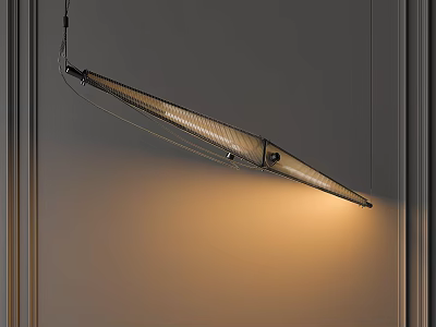 Modern Elongated Pendant Light with Sleek Metal Design and Warm Illumination in Minimalist Interior 3d model