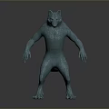Blue Wolf Like Standing Creature 3D Rendered Model With Fur Texture In Upright Posture