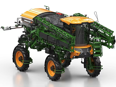 Self Propelled Agricultural Sprayer With Large Tires Green Orange Design for Field Crop Spraying 3d model