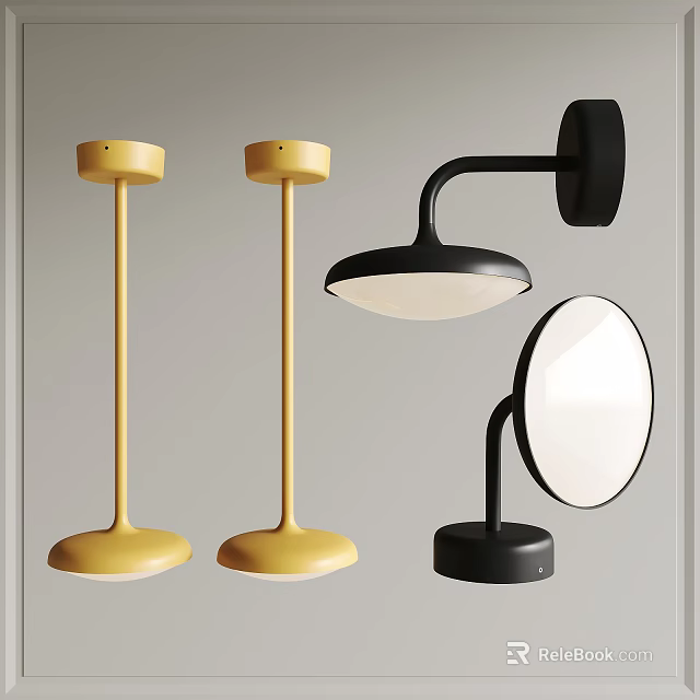 Modern Lighting Combinations With Yellow Black Table Lamps And Round Shade Wall Lamp 3d model 