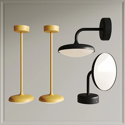 Modern Lighting Combinations With Yellow Black Table Lamps And Round Shade Wall Lamp 3d model