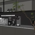 Modern Kitchen Counter With Household Appliances Coffee Machine Blender And Marble Surface