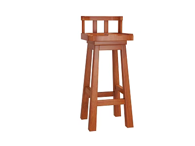 Wooden Bar Stool With Slatted Backrest And Sturdy Brown Frame Design 3d model