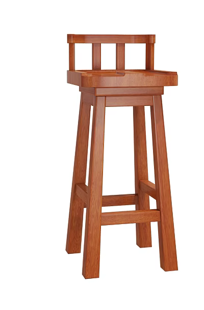Wooden Bar Stool With Slatted Backrest And Sturdy Brown Frame Design 3d model