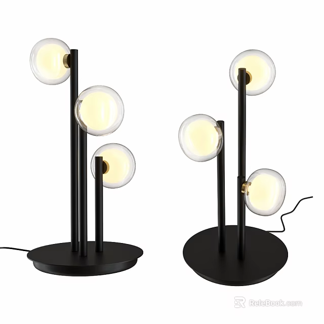 Modern Design Table Lamp with Black Stand and Multiple Spherical Glass Shades 3d model
