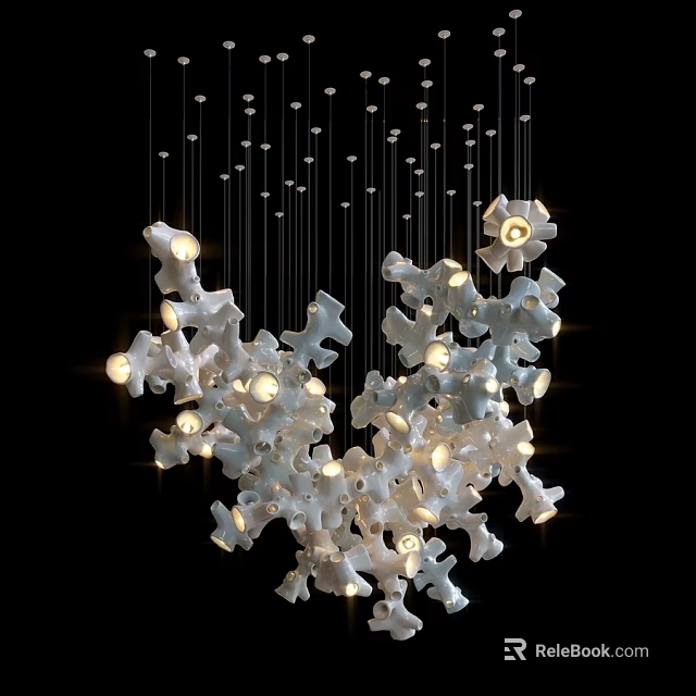 Modern Artistic White Chandelier With Multiple Hanging Lights And Unique Irregular Shaped Design 3d model 