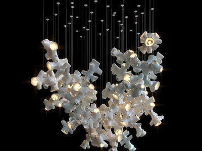 Modern Artistic White Chandelier With Multiple Hanging Lights And Unique Irregular Shaped Design 3d model