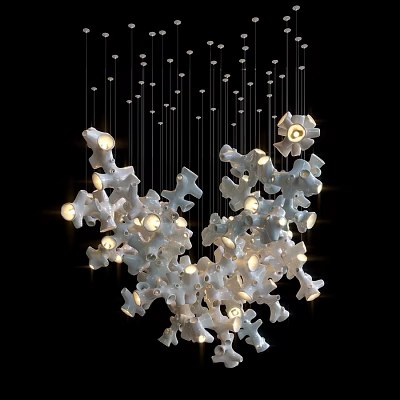 Modern Artistic White Chandelier With Multiple Hanging Lights And Unique Irregular Shaped Design 3d model