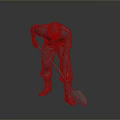 Detailed Gray Male Figure Sculpture In Bending Work Pose Holding Shovel