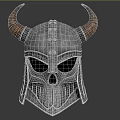 Silver Medieval Weapon Helmet Featuring Brown Horns Skull Design And Metal Decorations
