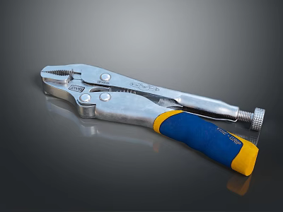 Silver Locking Pliers With Blue And Yellow Grip Handle Tool Design 3d model