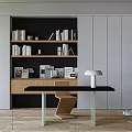 Modern Study Room Interior With Built in Bookshelves And Comfortable Sofa Area 3d model