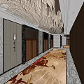 Luxurious Elevator Hallway Interior With Marble Walls Decorative Carpet And Wooden Doors