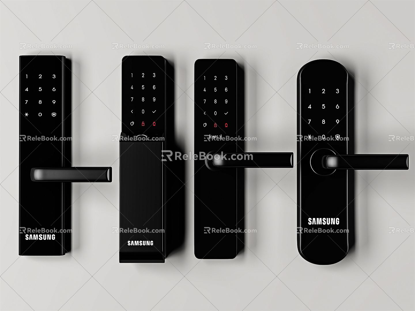 Modern door handle smart password fingerprint lock 3d model