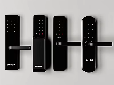 Samsung Black Smart Door Handles With Keypad And Electronic Lock Design Features 3d model