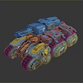 Blue and Yellow Military Tank With Mechanical Structure Tracks and Armor Design