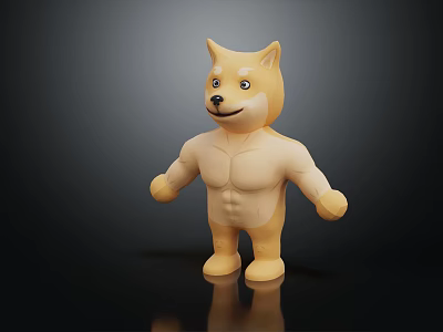 Detailed Muscular Yellow Shiba Inu Character Standing Pose 3D Sculpture Art 3d model