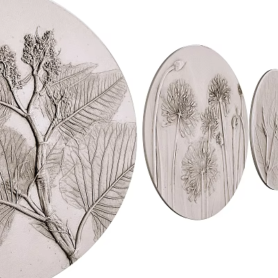 Oval Shaped Light Colored Wall Decor With Plant Reliefs Leaves And Flowers 3d model