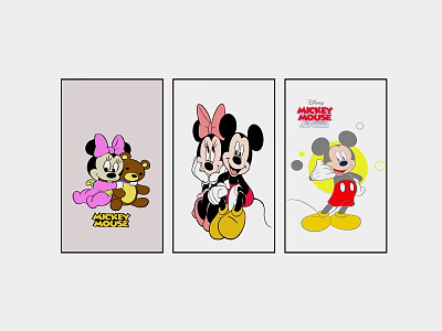 Minnie Mouse Cartoon Character Artworks With Three Different Poses And Scenes 3d model