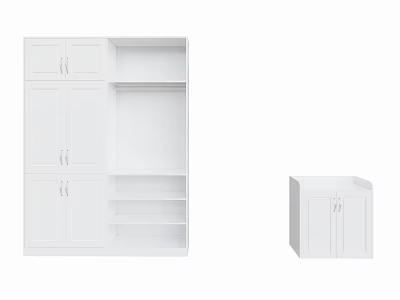 White Wardrobe With Modern Design Multiple Cabinets And Open Storage Shelves 3d model