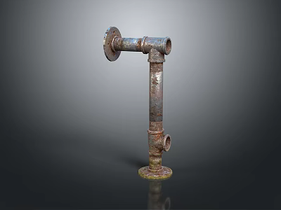 Industrial Metal Sculpture with Rusted Pipe Structure and Circular Base as Artistic Decorative Piece 3d model