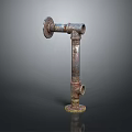 Industrial Metal Sculpture with Rusted Pipe Structure and Circular Base as Artistic Decorative Piece
